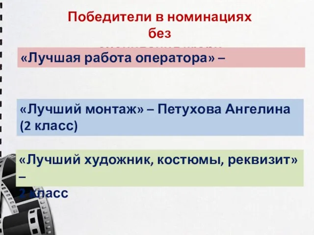 Победители в номинациях без оценивания жюри «Лучшая работа оператора» – «Лучший