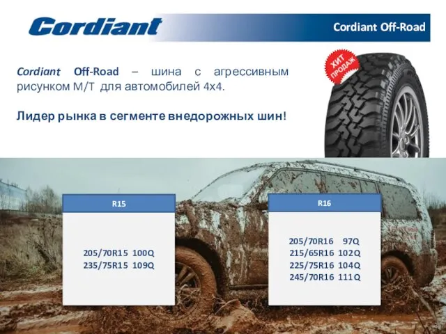 Cordiant Off-Road – шина с агрессивным рисунком M/T для автомобилей 4х4.