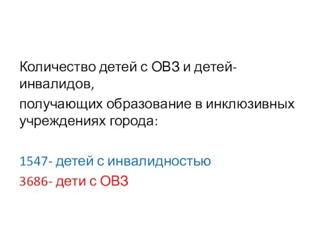 Количество детей с ОВЗ и детей-инвалидов, получающих образование в инклюзивных учреждениях