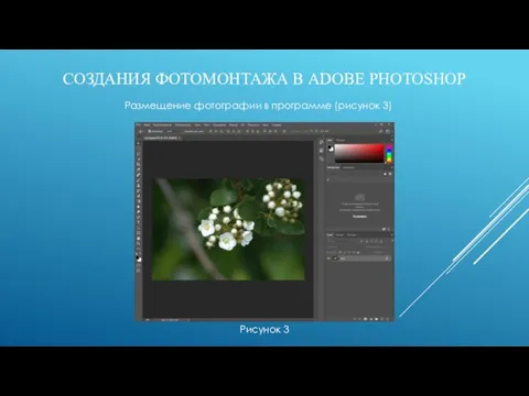 СОЗДАНИЯ ФОТОМОНТАЖА В ADOBE PHOTOSHOP Размещение фотографии в программе (рисунок 3) Рисунок 3