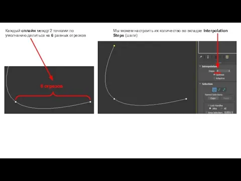 6 отрезов Каждый сплайн между 2 точками по умолчанию делиться на