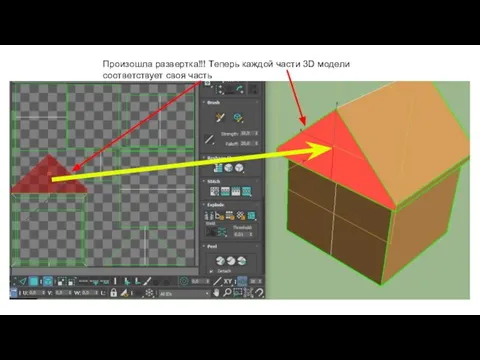 Произошла развертка!!! Теперь каждой части 3D модели соответствует своя часть