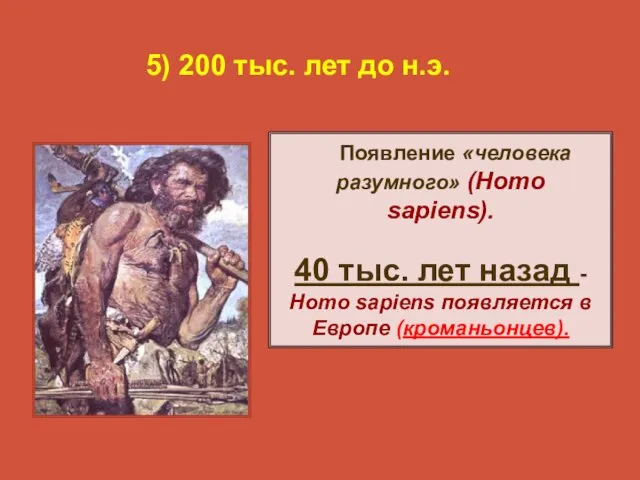 Появление «человека разумного» (Нотo sapiens). 40 тыс. лет назад - Нотo