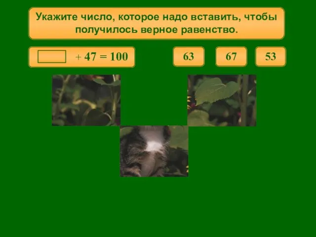 Укажите число, которое надо вставить, чтобы получилось верное равенство. 53 63 67