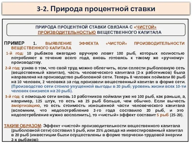 3-2. Природа процентной ставки ПРИМЕР 1. ВЫЯВЛЕНИЕ ЭФФЕКТА «ЧИСТОЙ» ПРОИЗВОДИТЕЛЬНОСТИ ВЕЩЕСТВЕННОГО