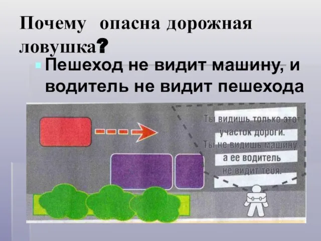 Почему опасна дорожная ловушка? Пешеход не видит машину, и водитель не видит пешехода