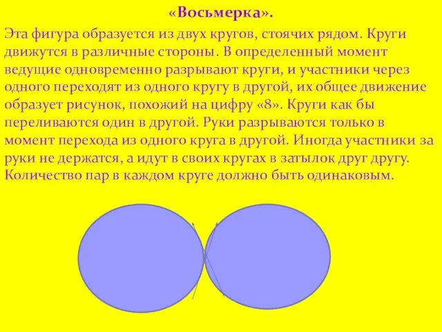 «Восьмерка». Эта фигура образуется из двух кругов, стоячих рядом. Круги движутся