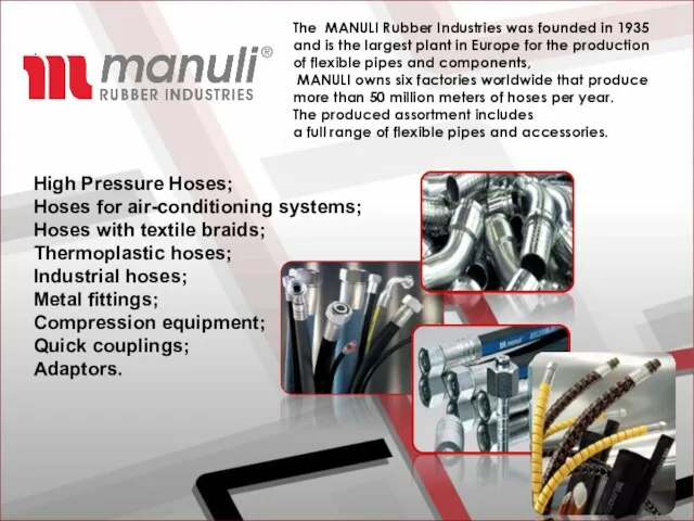 . High Pressure Hoses; Hoses for air-conditioning systems; Hoses with textile