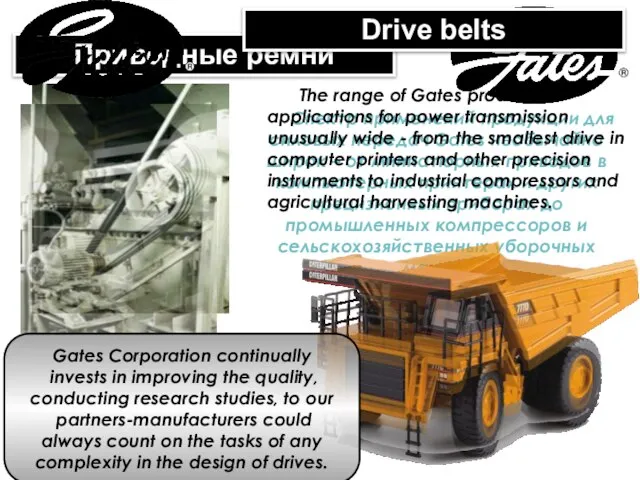 Приводные ремни Спектр применений продукции для силовых передач Gates необычайно широк