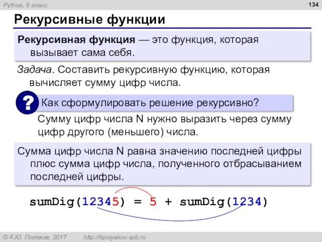 Рекурсивные функции Рекурсивная функция — это функция, которая вызывает сама себя.