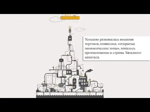 Успешно развивалась внешняя торговля, появились «открытые экономические зоны», началось проникновение в страны Западного капитала.