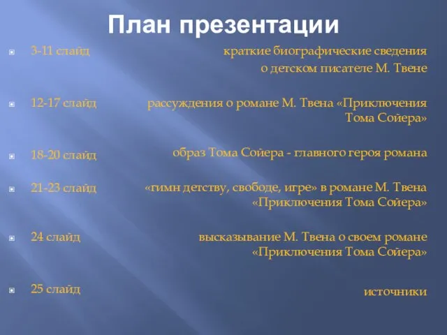 План презентации 3-11 слайд 12-17 слайд 18-20 слайд 21-23 слайд 24