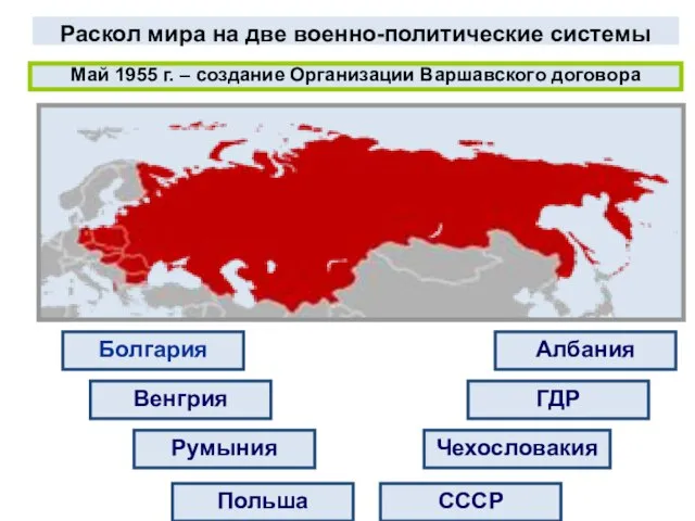 Раскол мира на две военно-политические системы Май 1955 г. – создание