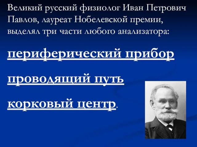 Великий русский физиолог Иван Петрович Павлов, лауреат Нобелевской премии, выделял три