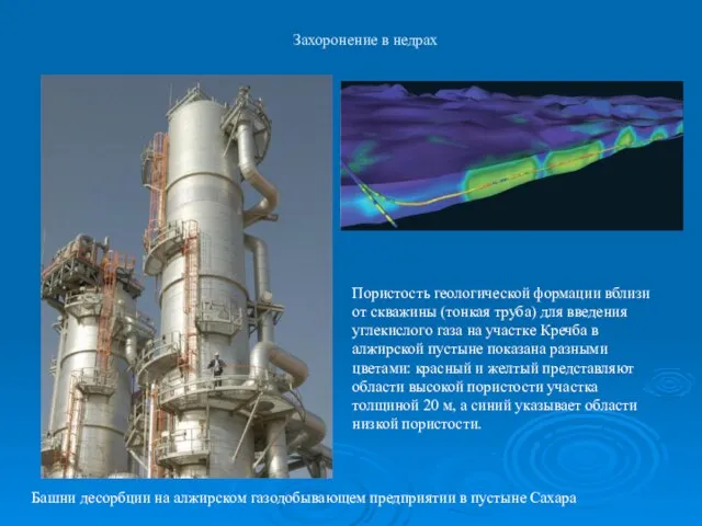 Захоронение в недрах Башни десорбции на алжирском газодобывающем предприятии в пустыне