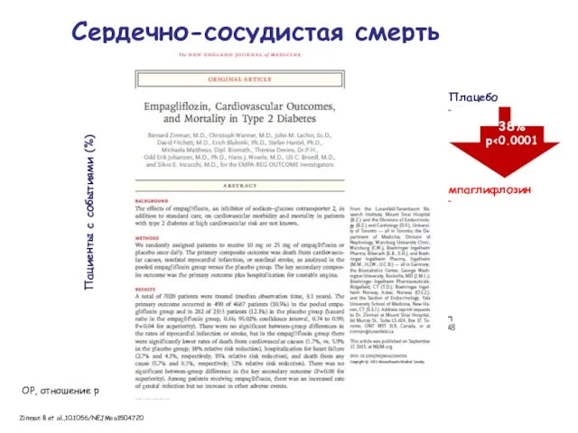 Cердечно-сосудистая смерть ОР 0.62 (95% ДИ 0.49, 0.77) p (через 48