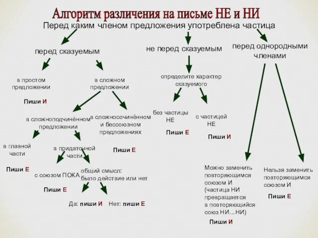 Алгоритм различения на письме НЕ и НИ Перед каким членом предложения