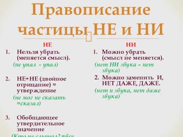 Правописание частицы НЕ и НИ НЕ Нельзя убрать (меняется смысл). (не