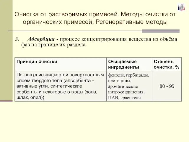 Адсорбция - процесс концентрирования вещества из объёма фаз на границе их