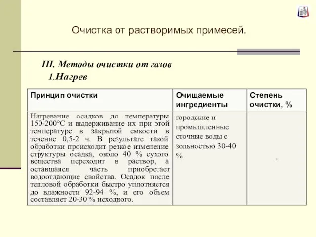 Очистка от растворимых примесей. Методы очистки от газов Нагрев