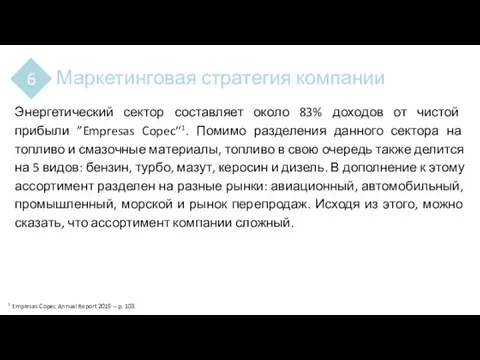 Маркетинговая стратегия компании 6 Энергетический сектор составляет около 83% доходов от