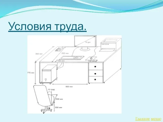 Условия труда. Главное меню