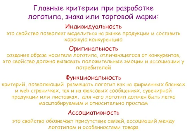 это свойство обозначает присутствие связей, ассоциаций между логотипом и особенностями товара