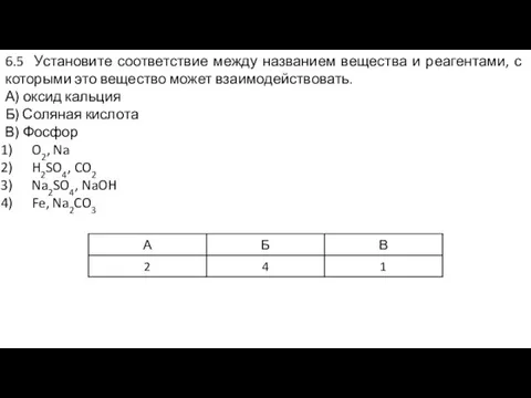 6.5 Установите соответствие между названием вещества и реагентами, с которыми это