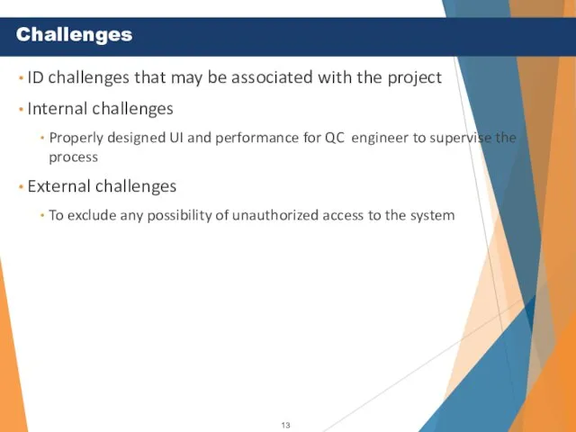 ID challenges that may be associated with the project Internal challenges