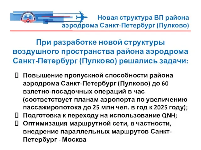 Новая структура ВП района аэродрома Санкт-Петербург (Пулково) При разработке новой структуры