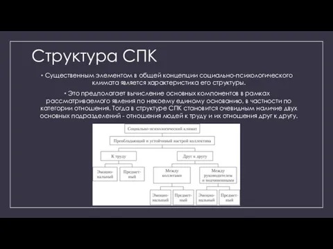 Структура СПК Существенным элементом в общей концепции социально-психологического климата является характеристика