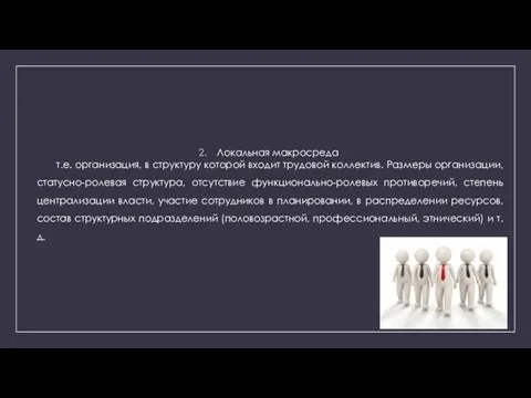 Локальная макросреда т.е. организация, в структуру которой входит трудовой коллектив. Размеры