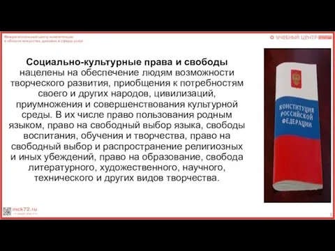 Социально-культурные права и свободы нацелены на обеспечение людям возможности творческого развития,