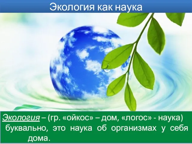 Экология как наука Экология – (гр. «ойкос» – дом, «логос» -