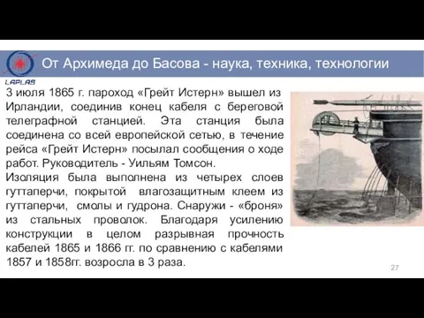 3 июля 1865 г. пароход «Грейт Истерн» вышел из Ирландии, соединив