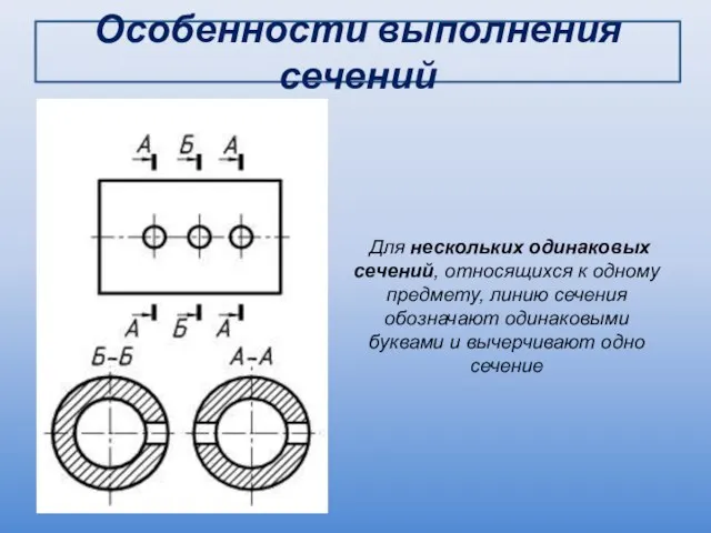 Особенности выполнения сечений Для нескольких одинаковых сечений, относящихся к одному предмету,