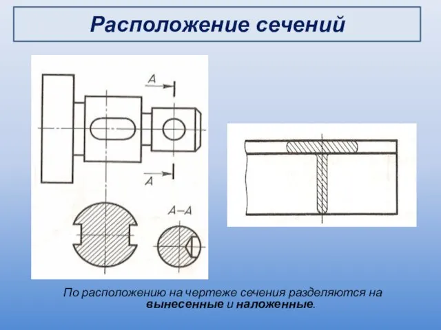 По расположению на чертеже сечения разделяются на вынесенные и наложенные. Расположение сечений