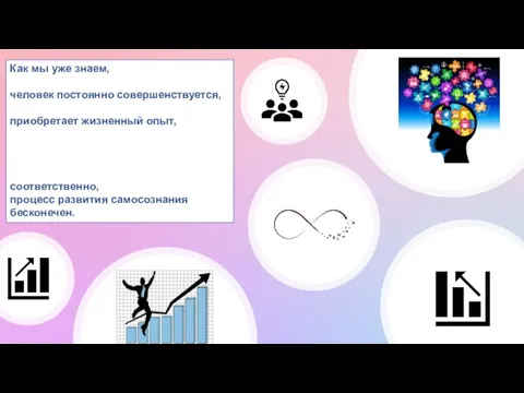 Как мы уже знаем, человек постоянно совершенствуется, приобретает жизненный опыт, соответственно, процесс развития самосознания бесконечен.