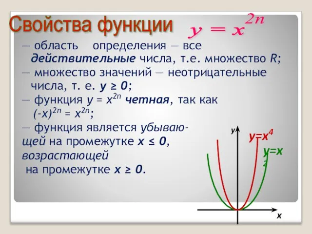 — область определения — все действительные числа, т.е. множество R; —