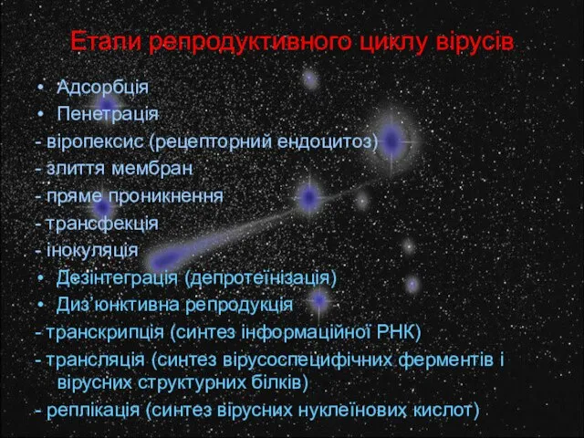 Етапи репродуктивного циклу вірусів Адсорбція Пенетрація - віропексис (рецепторний ендоцитоз) -