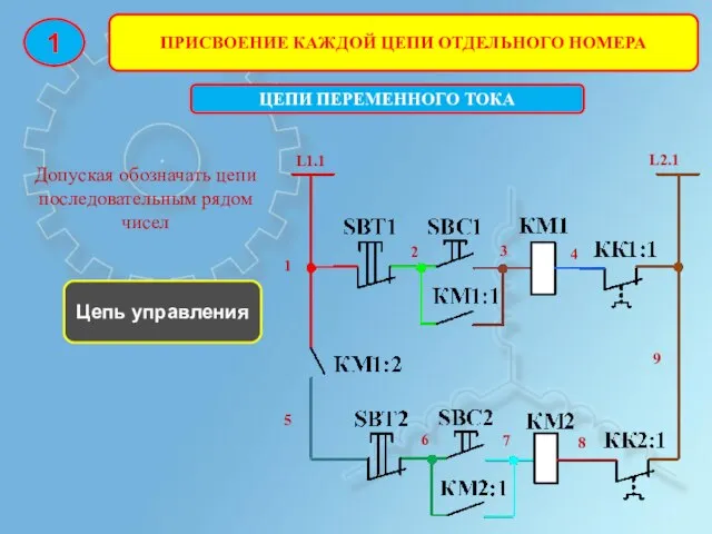 ПРИСВОЕНИЕ КАЖДОЙ ЦЕПИ ОТДЕЛЬНОГО НОМЕРА 1 ЦЕПИ ПЕРЕМЕННОГО ТОКА Цепь управления