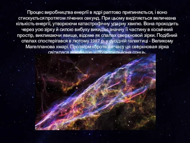 Процес виробництва енергії в ядрі раптово припиняється, і воно стискується протягом