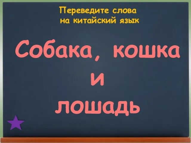 Переведите слова на китайский язык Собака, кошка и лошадь