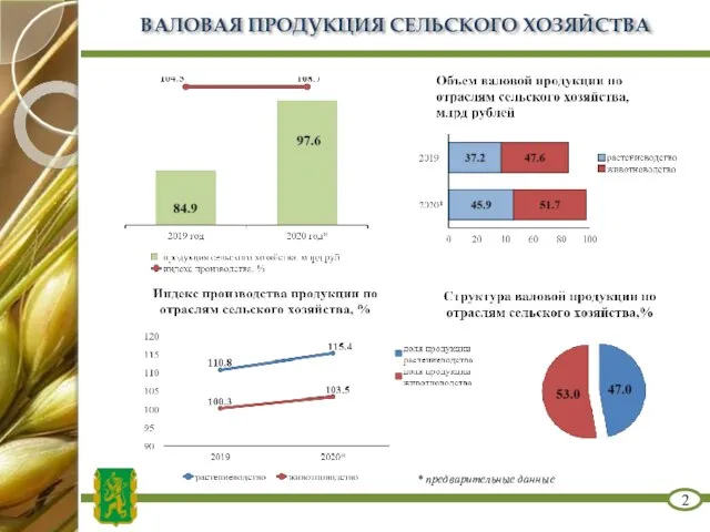 ВАЛОВАЯ ПРОДУКЦИЯ СЕЛЬСКОГО ХОЗЯЙСТВА 2 * предварительные данные