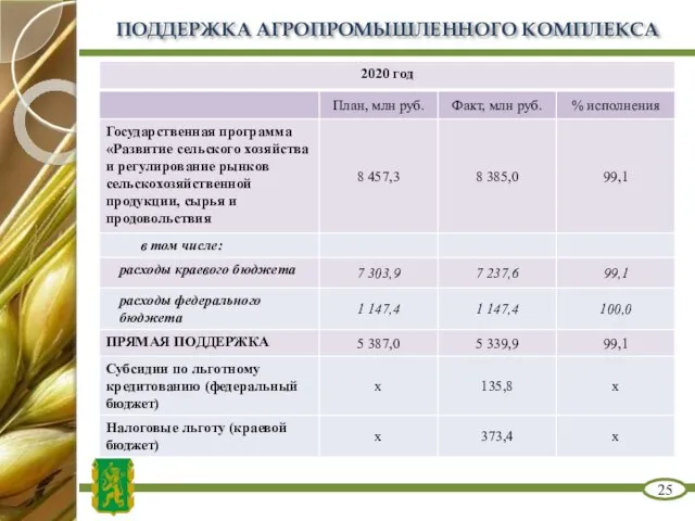 ПОДДЕРЖКА АГРОПРОМЫШЛЕННОГО КОМПЛЕКСА 25