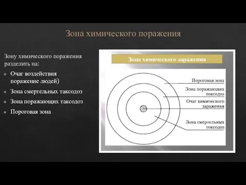 Зона химического поражения Зону химического поражения можно разделить на: Очаг воздействия