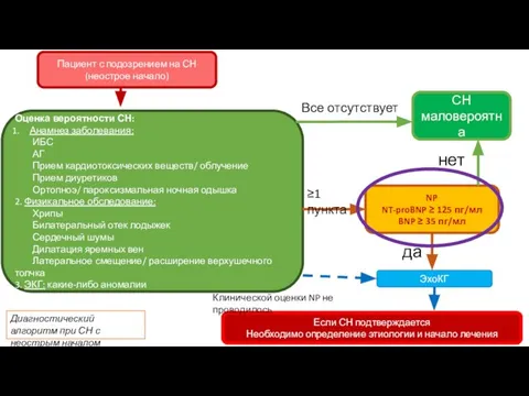 Пациент с подозрением на СН (неострое начало) Оценка вероятности СН: Анамнез