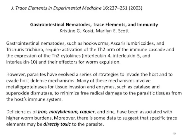 J. Trace Elements in Experimental Medicine 16:237–251 (2003) Gastrointestinal Nematodes, Trace