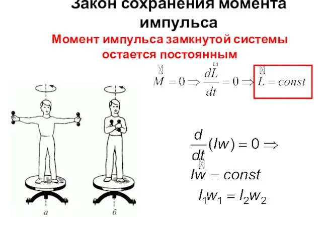 Закон сохранения момента импульса Момент импульса замкнутой системы остается постоянным