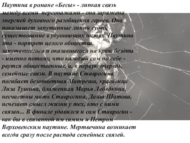 Паутина в романе «Бесы» - липкая связь между всеми персонажами -